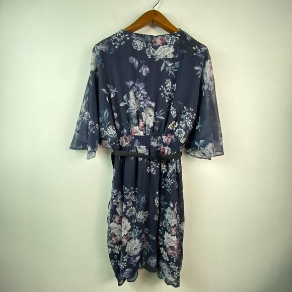 City Chic Womens Plus L/20 Mysterious Floral Print Belted Wrap Dress NWT BB83 - Picture 8 of 10